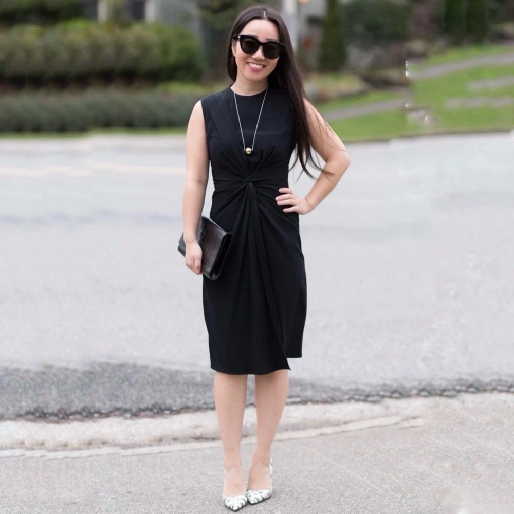 MM Lafleur The Taylor‎ Sheath Dress Black Sleeveless Twist Front with Pockets 6